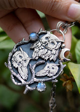 Night's Watch: Three Owls and Moonstone Pendant AP-7043