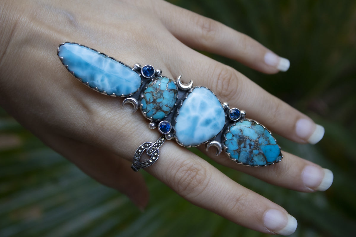 Larimar & Blue Copper Turquoise Ring, AR-6694
