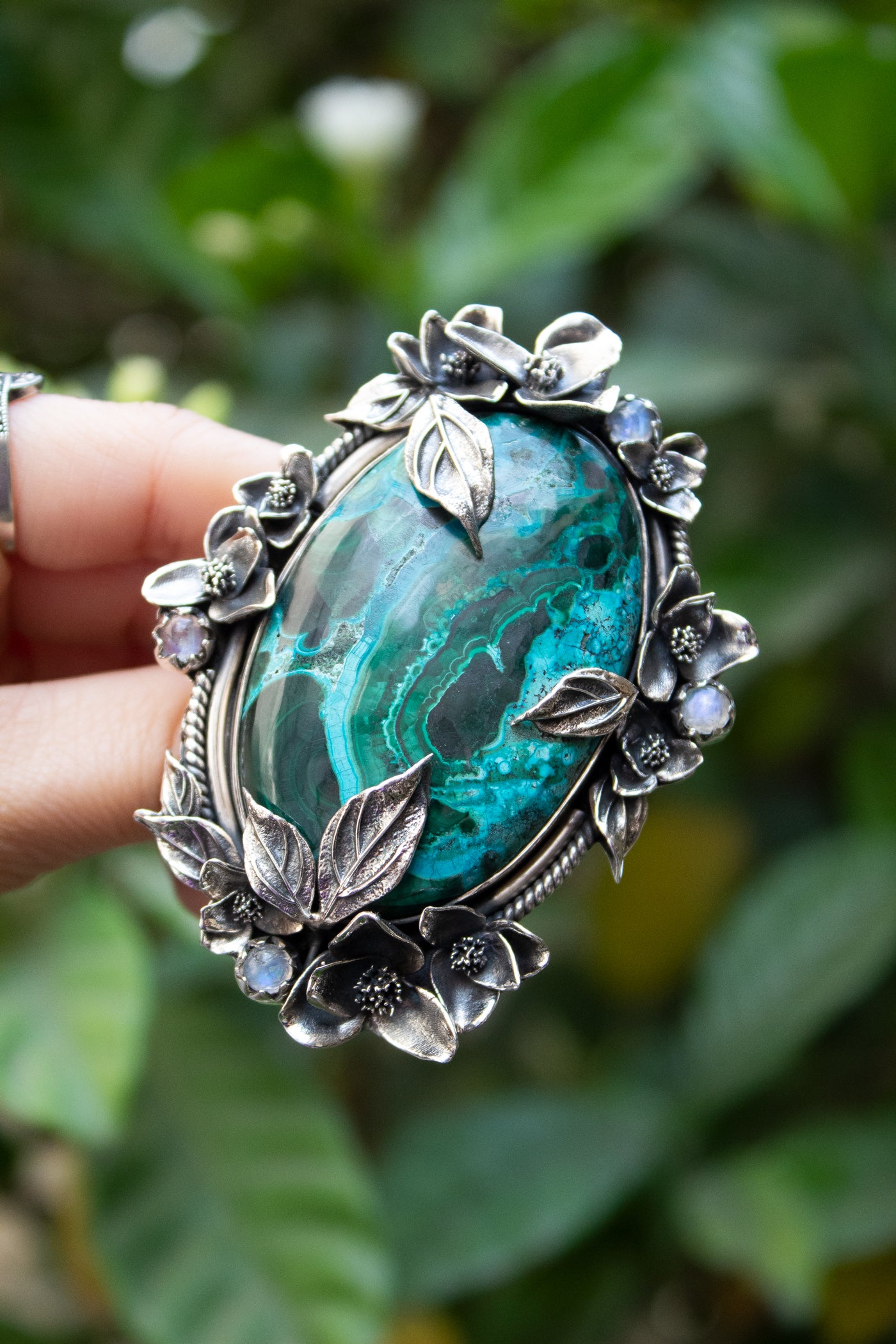Chrysocolla & Moonstone Ring, AR- 7460