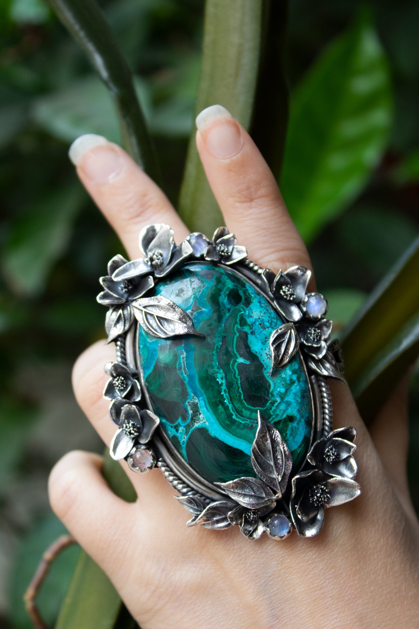 Chrysocolla & Moonstone Ring, AR- 7460