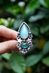 Celestial Bloom: Opal & Tourmaline Ring, AR- 7447