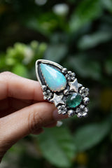 Celestial Bloom: Opal & Tourmaline Ring, AR- 7447