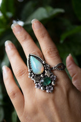 Celestial Bloom: Opal & Tourmaline Ring, AR- 7447