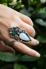 Celestial Bloom: Opal & Tourmaline Ring, AR- 7447