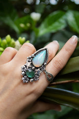 Celestial Bloom: Opal & Tourmaline Ring, AR- 7447