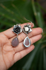 Petals of the Heart — Rose Quartz & Silver Rose Earrings, AR- 7465