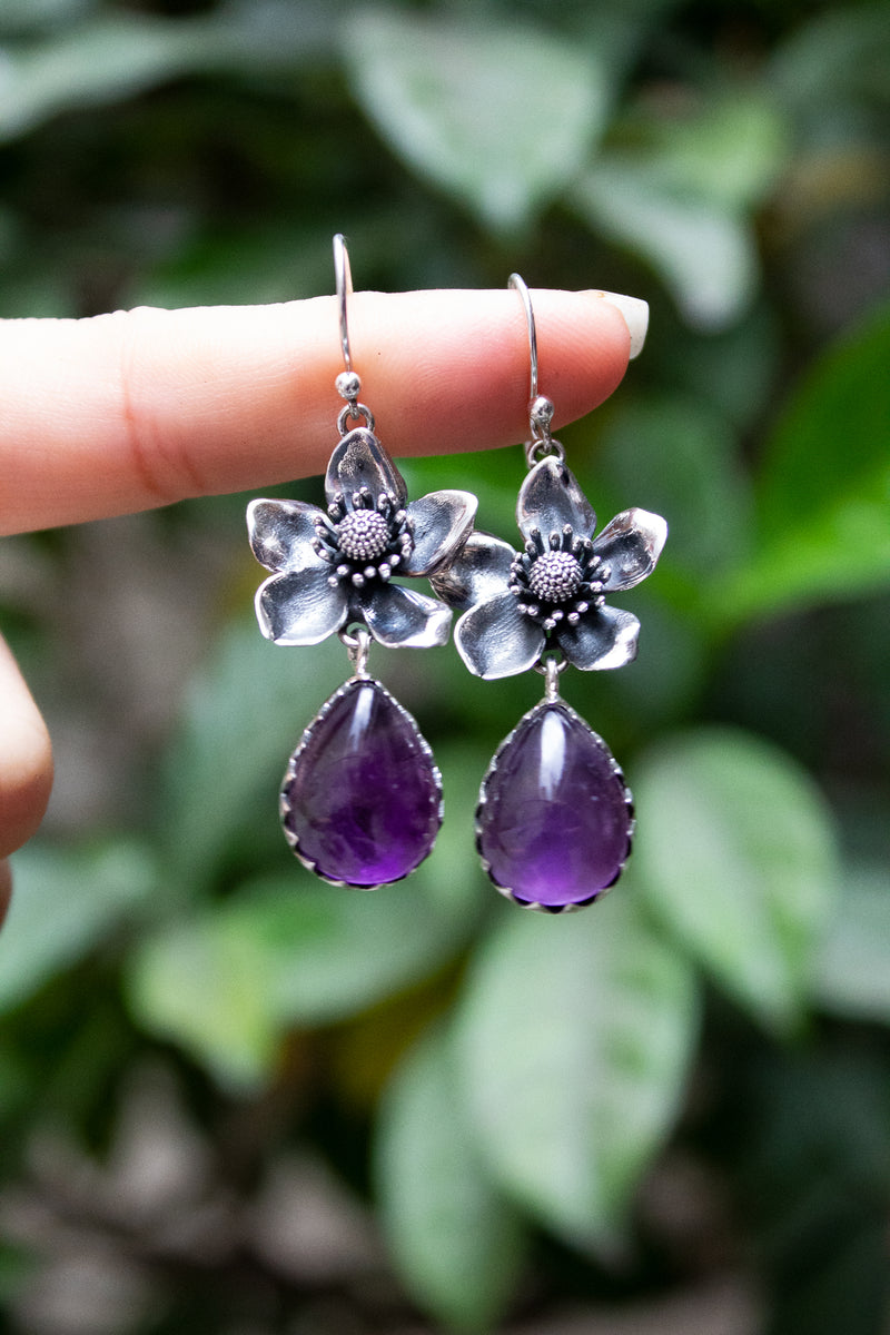 Violet Bloom Drops: Amethyst Earrings, AE- 7454