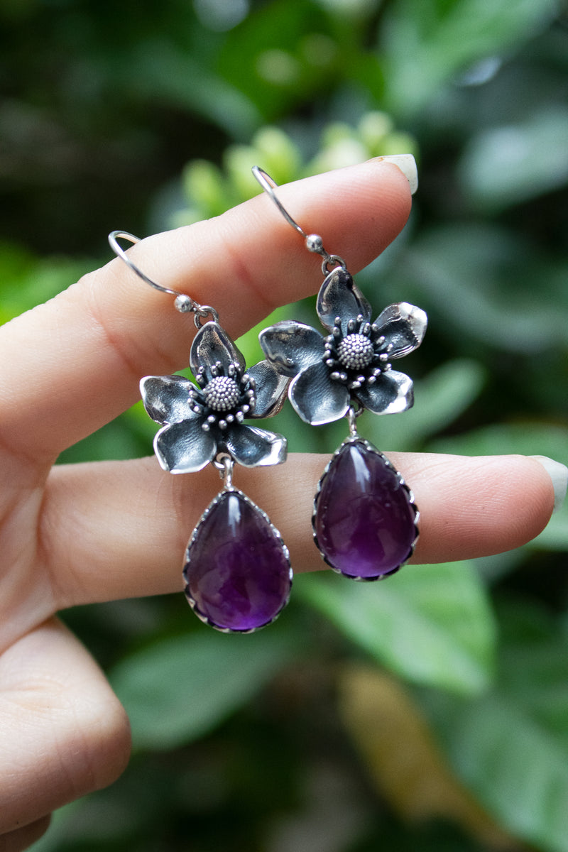 Violet Bloom Drops: Amethyst Earrings, AE- 7454