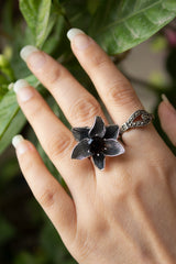 Whispering Petals: Smokey Quartz Sterling Silver Blossom Ring,AR-7441