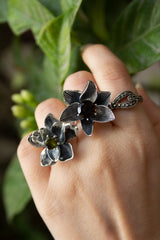 Whispering Petals: Smokey Quartz Sterling Silver Blossom Ring,AR-7441