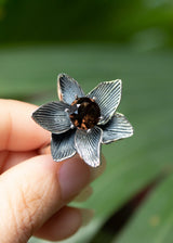 Whispering Petals: Smokey Quartz Sterling Silver Blossom Ring,AR-7441