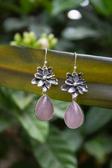 Blush in Bloom" — Rose Quartz & Silver Blossom Earrings, AR- 7466