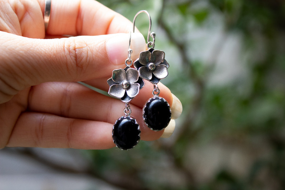 Black Onyx Snake Earrings AE-7075