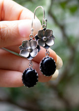 Black Onyx Floral Drop Earrings AE-7075