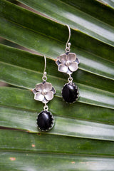 Black Onyx Floral Drop Earrings AE-7075