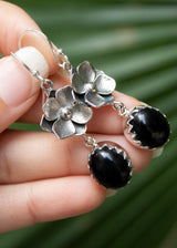 Black Onyx Floral Drop Earrings AE-7075