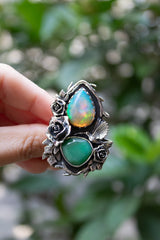 Garden of Hidden Light" — Opal & Chrysoprase Botanical Ring
