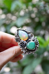 Garden of Hidden Light" — Opal & Chrysoprase Botanical Ring