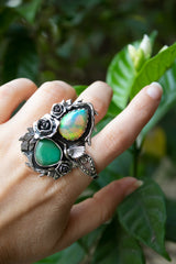 Garden of Hidden Light" — Opal & Chrysoprase Botanical Ring