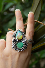 Garden of Hidden Light" — Opal & Chrysoprase Botanical Ring