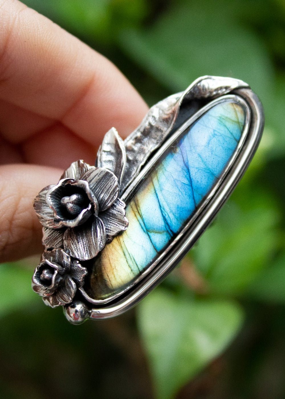 Anneau de Labradorite, anneau de pierre gemme de Labradorite de feu bleu, AR-1207