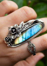 Anneau de Labradorite, anneau de pierre gemme de Labradorite de feu bleu, AR-1207