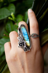 Anneau de Labradorite, anneau de pierre gemme de Labradorite de feu bleu, AR-1207