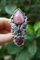Blushwing Garden — Pink Opal & Tourmaline Butterfly Ring, AR-7472