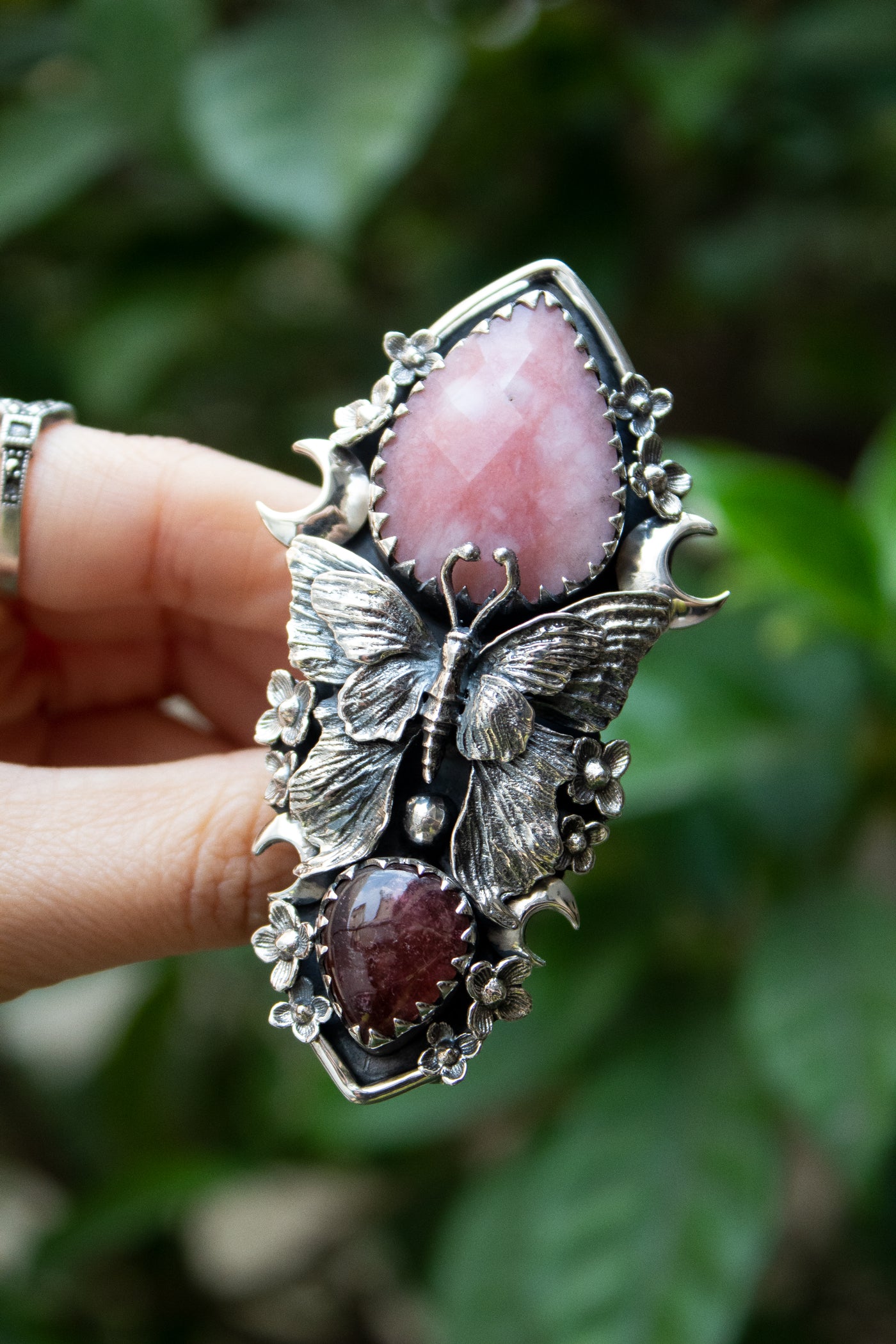 Blushwing Garden — Pink Opal & Tourmaline Butterfly Ring, AR-7472