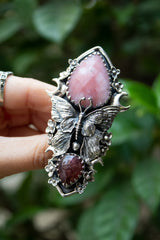 Blushwing Garden — Pink Opal & Tourmaline Butterfly Ring, AR-7472