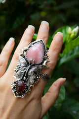 Blushwing Garden — Pink Opal & Tourmaline Butterfly Ring, AR-7472