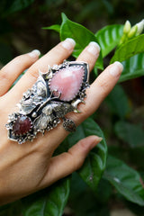 Blushwing Garden — Pink Opal & Tourmaline Butterfly Ring, AR-7472