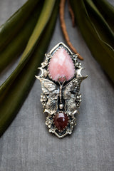 Blushwing Garden — Pink Opal & Tourmaline Butterfly Ring, AR-7472