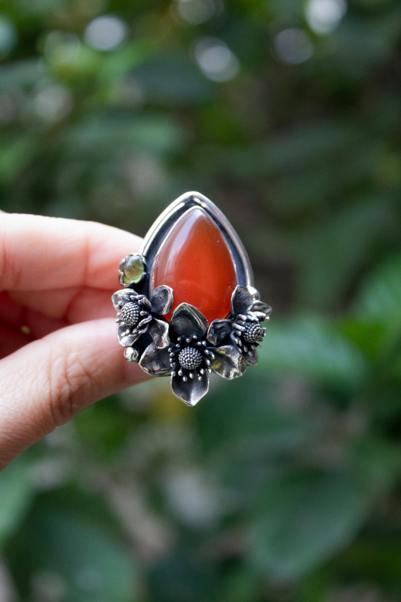 Anillo de piedras preciosas ovaladas de cornalina natural, piedra natal de agosto, piedra naranja, banda retorcida, SKU 6246