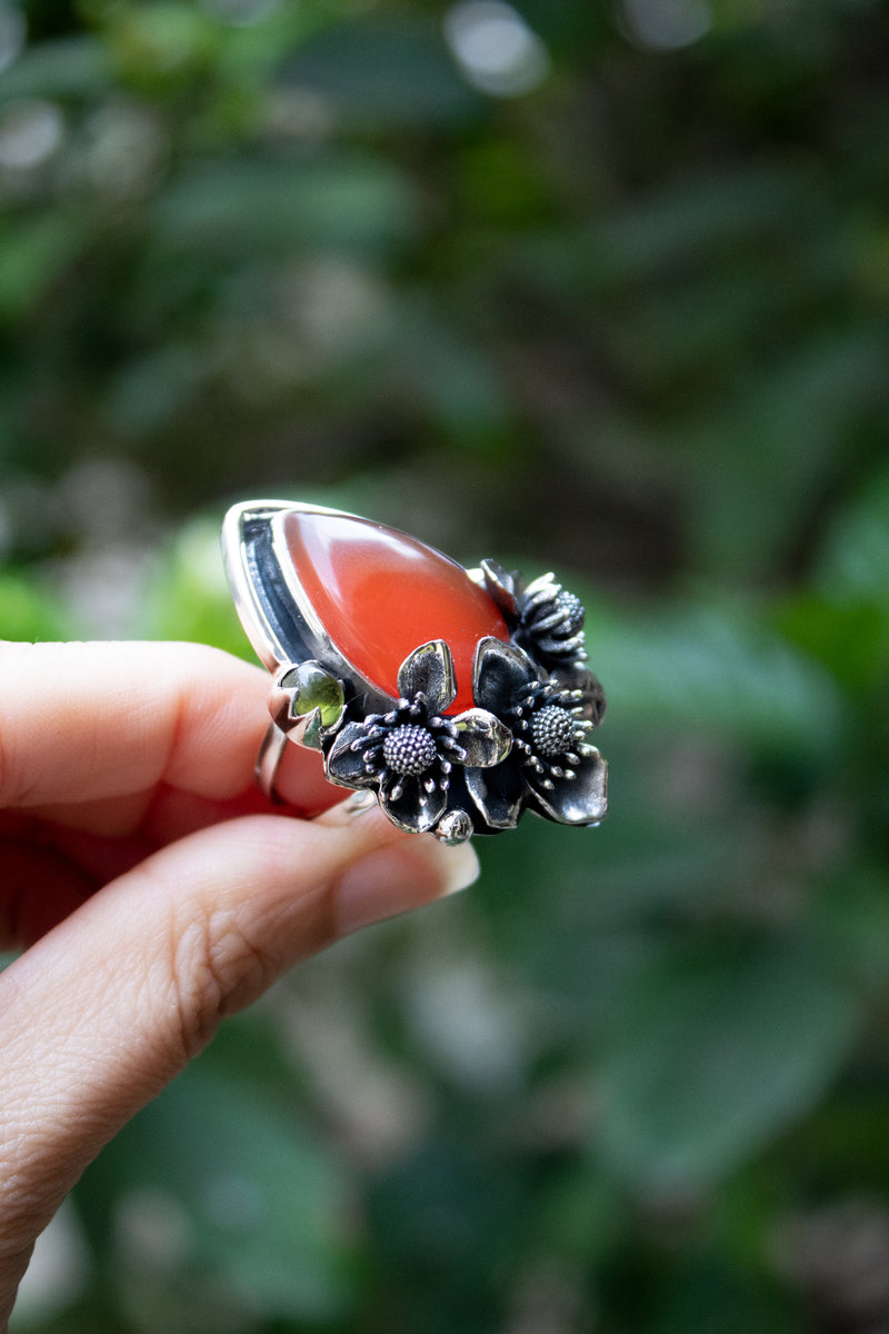 Anillo de piedras preciosas ovaladas de cornalina natural, piedra natal de agosto, piedra naranja, banda retorcida, SKU 6246