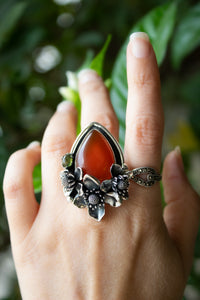Anillo de piedras preciosas ovaladas de cornalina natural, piedra natal de agosto, piedra naranja, banda retorcida, SKU 6246