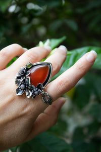 Anillo de piedras preciosas ovaladas de cornalina natural, piedra natal de agosto, piedra naranja, banda retorcida, SKU 6246