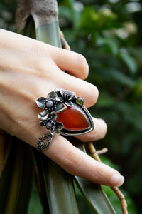 Anillo de piedras preciosas ovaladas de cornalina natural, piedra natal de agosto, piedra naranja, banda retorcida, SKU 6246