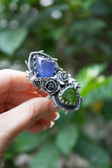 Wild Rosarium — Tanzanite & Green Tourmaline Botanical Ring, AR-7471