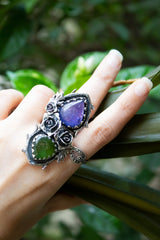Wild Rosarium — Tanzanite & Green Tourmaline Botanical Ring, AR-7471