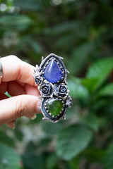 Wild Rosarium — Tanzanite & Green Tourmaline Botanical Ring, AR-7471