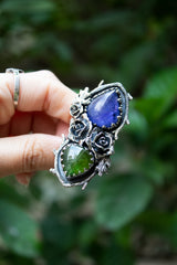 Wild Rosarium — Tanzanite & Green Tourmaline Botanical Ring, AR-7471