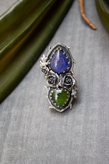 Wild Rosarium — Tanzanite & Green Tourmaline Botanical Ring, AR-7471