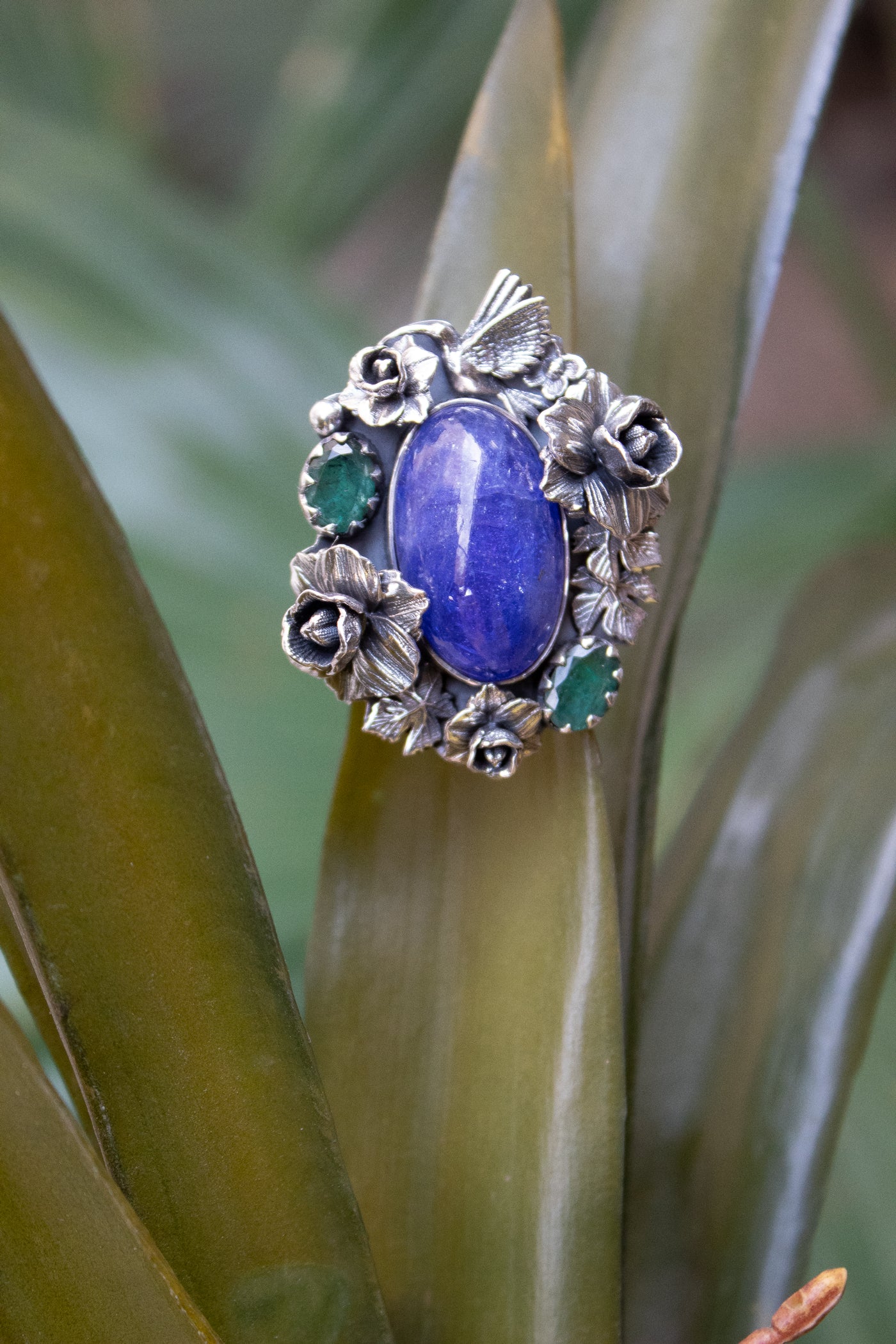 Twilight Grove — Tanzanite & Emerald Garden Ring, AR- 7470