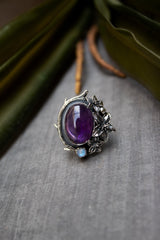 Moonlit Vines — Amethyst & Moonstone Floral Ring, AR-7478