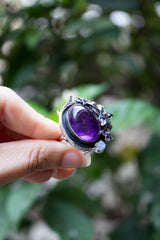 Moonlit Vines — Amethyst & Moonstone Floral Ring, AR-7478