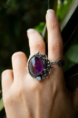Moonlit Vines — Amethyst & Moonstone Floral Ring, AR-7478