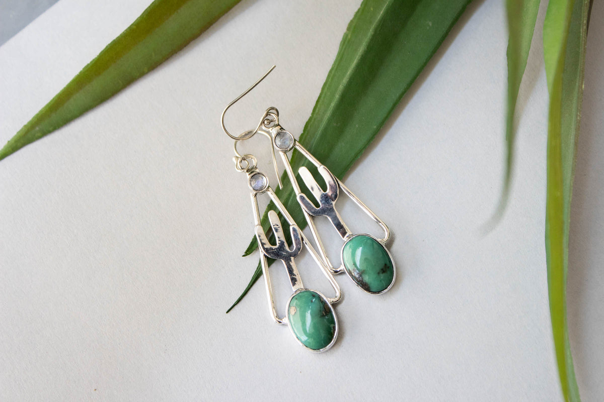 Turquoise Earrings, Cactus Earrings, AE-6830