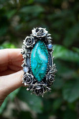 Verdant Serenity — Chrysocolla & Moonstone Rose Ring, AR- 7474