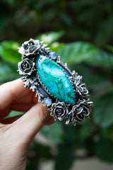 Verdant Serenity — Chrysocolla & Moonstone Rose Ring, AR- 7474